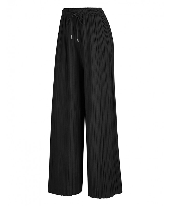 Womens Pleated Wide Leg Palazzo Pants With Drawstring - Wb1484_black ...