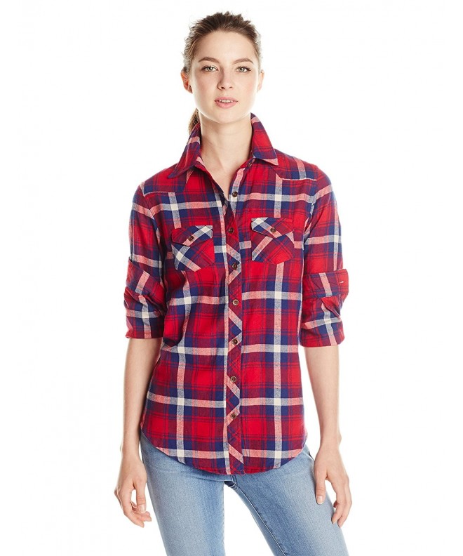 Angie Juniors Plaid Button Down Medium