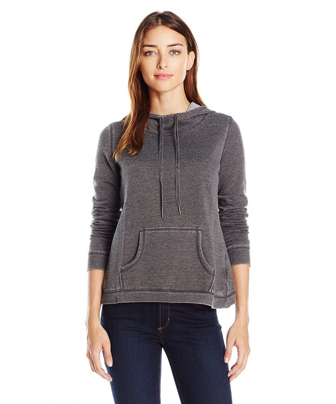 Women's Distressed Fleece Hoodie With Tulip Back - Black Tea - CU12GJFXO31