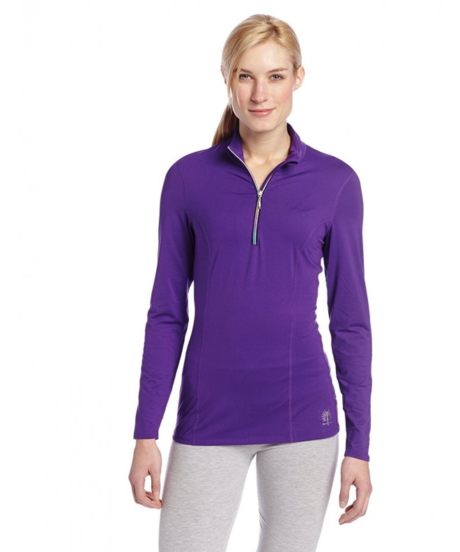 Women's Veluxe Rainbow Zip T-Neck Top - Purple - CG11EVQUY6B