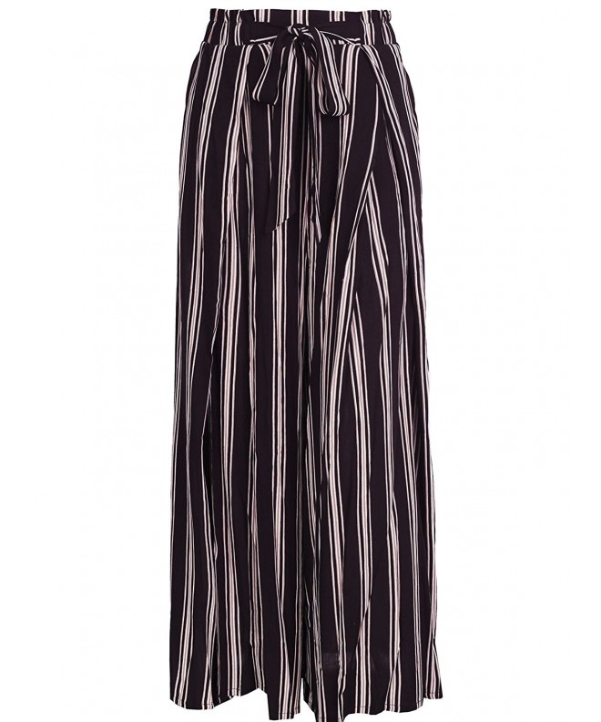 BerryGo BECL0709914 Womens Boho High Waist Split Stripe Wide Leg Pants L