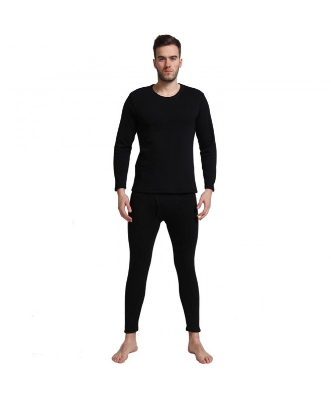 Men's Thick Fleece Lined Thermal Underwear Set - Black - CI11SRLNLRZ