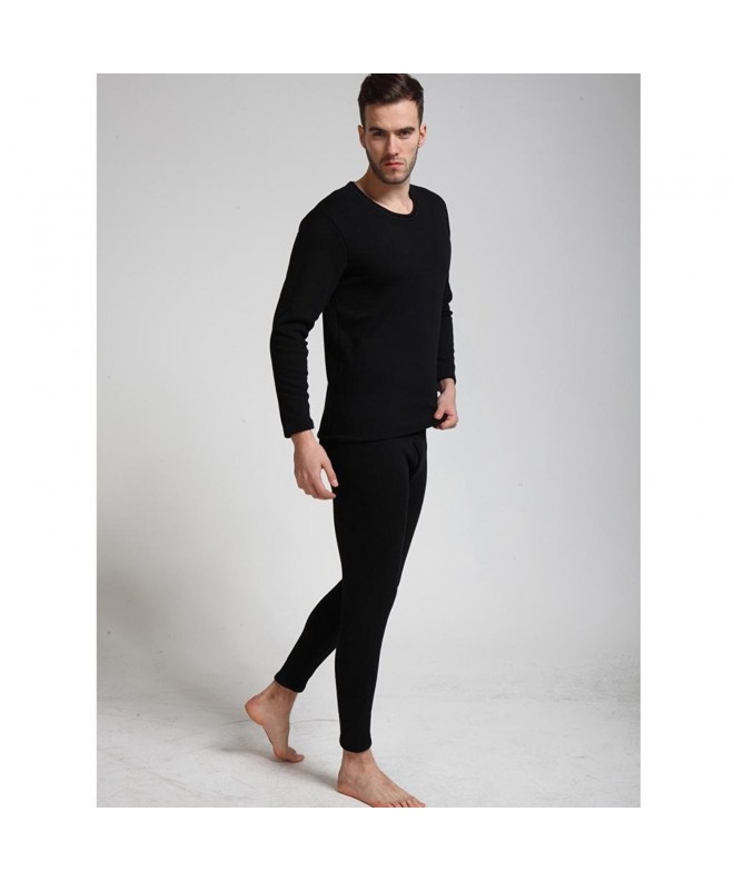 Men's Thick Fleece Lined Thermal Underwear Set - Black - CI11SRLNLRZ