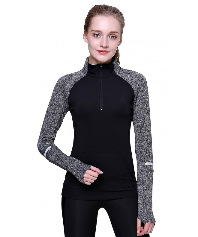 Women's Yoga Long Sleeves Half Zip Sweatshirt Girl Athletic Workout ...