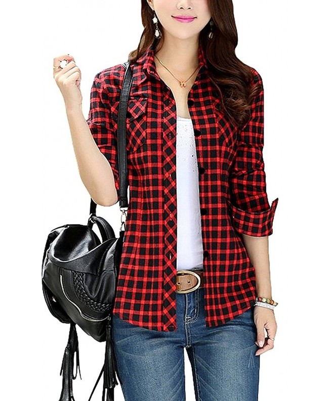 FShop365 Sleeve Button up Flannel Boyfriend