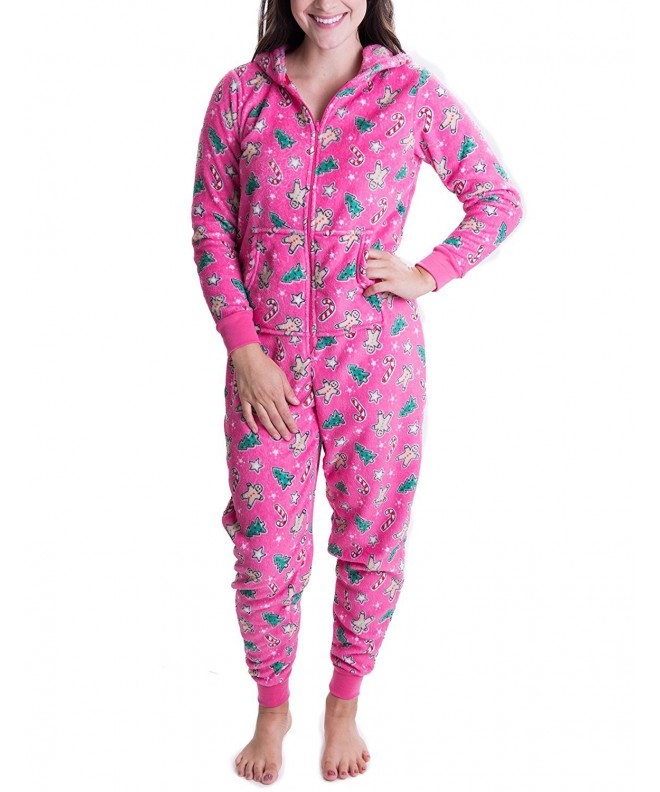 Womens One Piece Hooded PJS Fleece Adult Onesie - Christmas - CA186TOY5QS