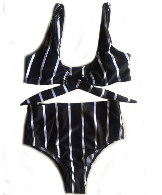 Women Front Tie Knot High Waist Bikini Set 2PCS Swimsuit Swimwear ...