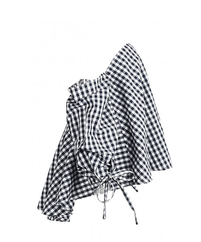 Women's Sexy Off Shoulder Loose Striped Plaid Tops Blouses Shirt ...