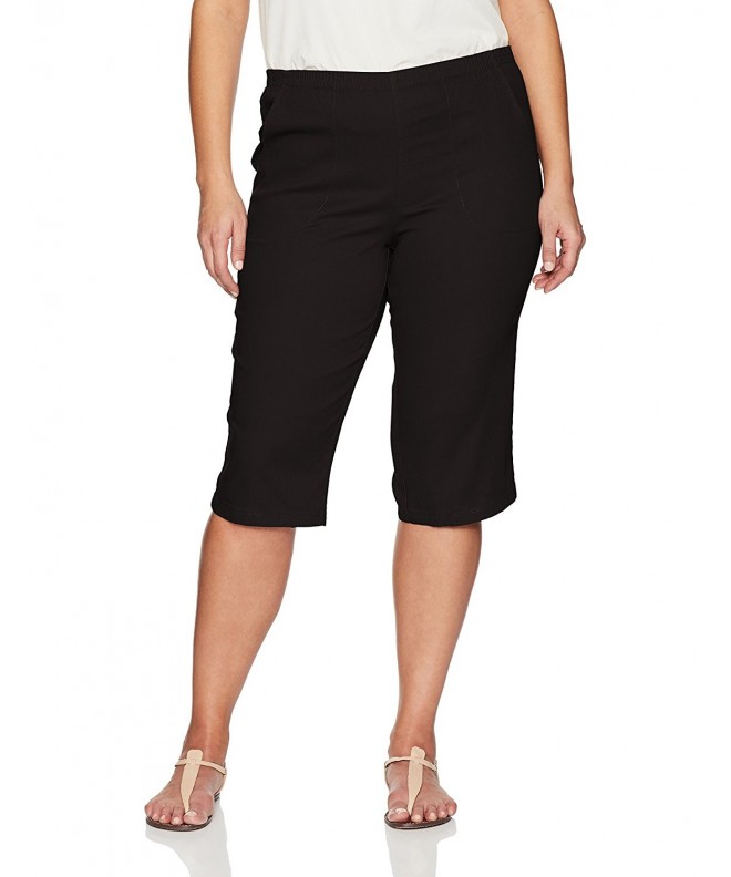 Women's Plus Size 2 Pocket Pull on Capri - Black - C0186MWZ2RX