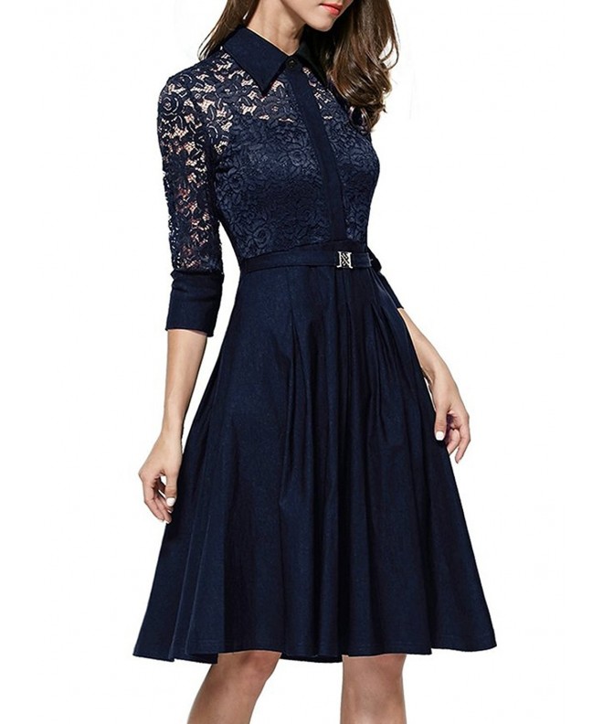 Women 1950s Vintage 3/4 Sleeve Lace Evening Party Flare A-Line Dress ...