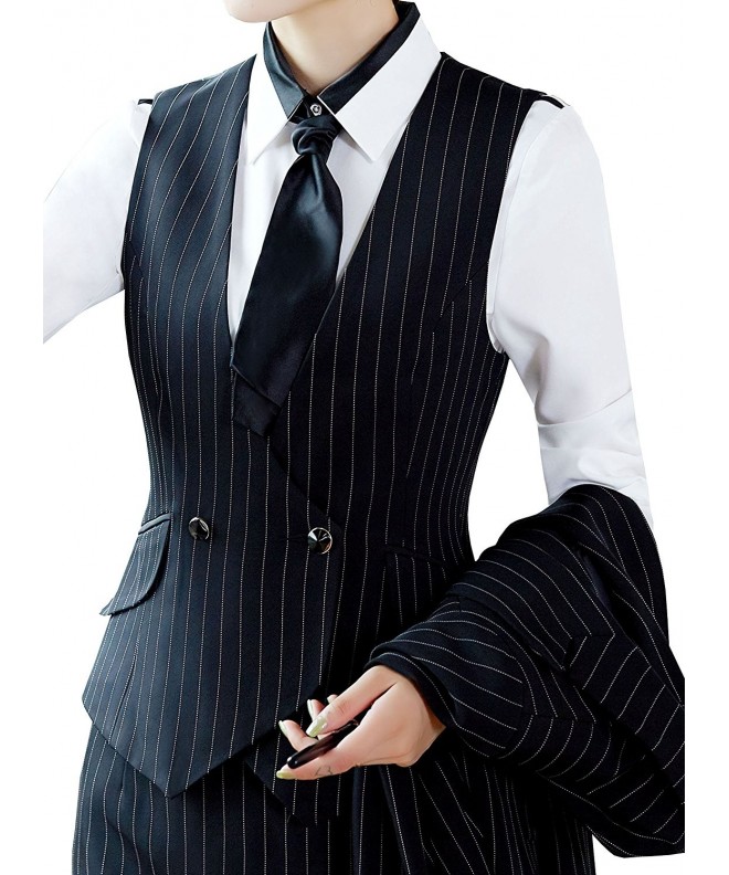 Vocni V Neck Waistcoat 1_black Pinstripe