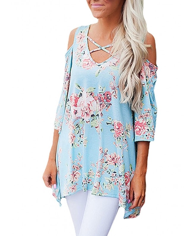 Shoulder Blouses Sleeves Floral Strappy