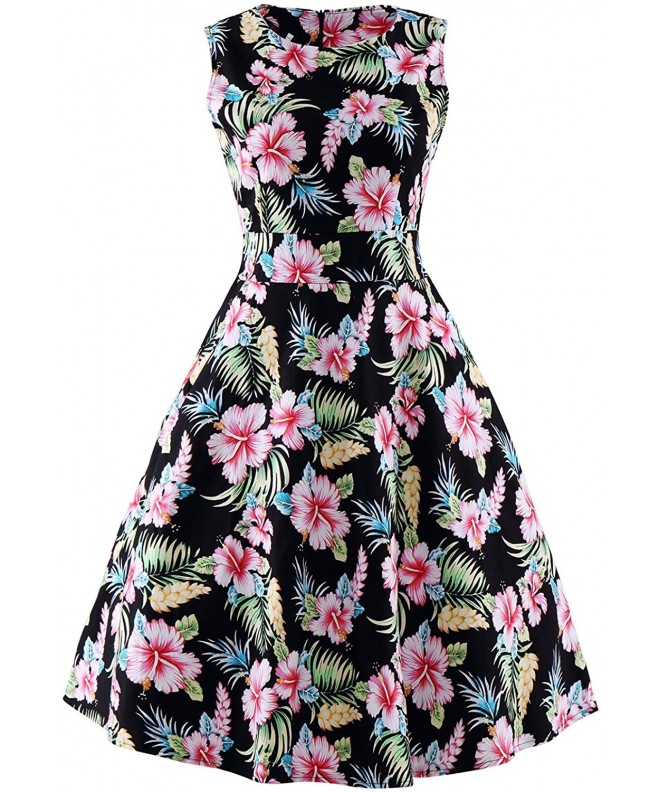 Women's Sleeveless Vintage Rockabilly Swing Hawaiian Floral Print Dress ...