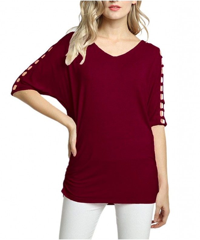 Afibi Womens Shoulder Batwing Burgundy