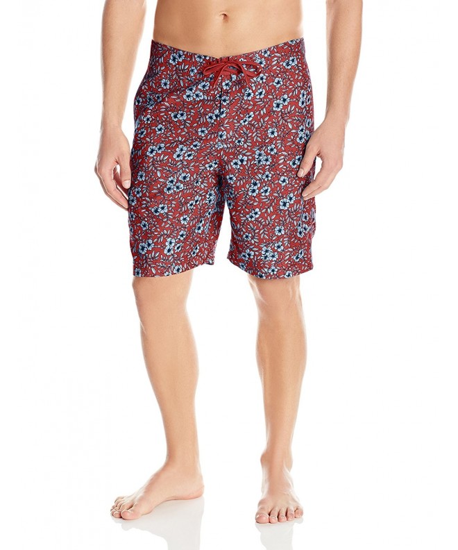 Men's Elastic Waist Swim Trunk Classic Fit - Red Country Hibiscus ...