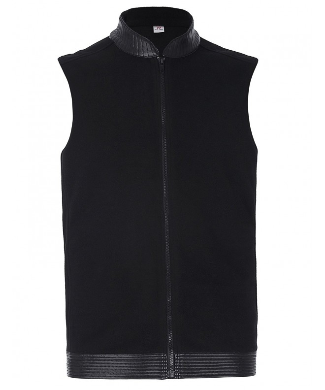 Men's Lightweight Front-Zip Fleece Vest with Stand Collar - Black ...