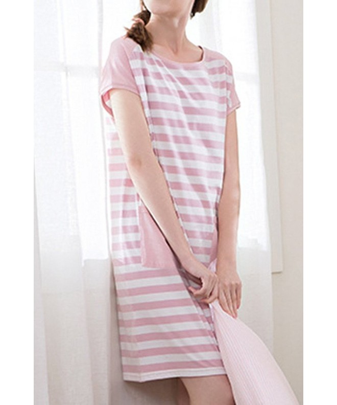 Women's Striped Nightgown Nightwear Short Sleeve Dress With Pockets ...