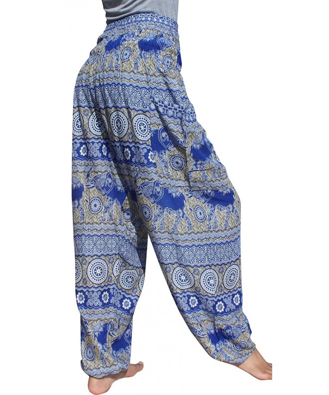Smocked Waist Aladdin Rayon Pants Elephant Circle Artwork - Blue ...