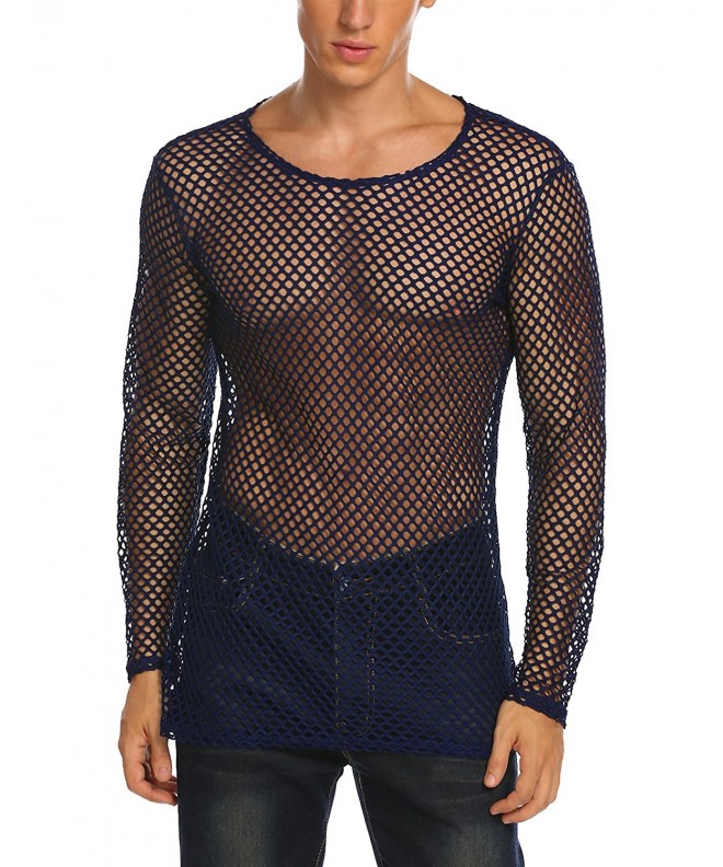 Coofandy Fishnet See through Sleeves Shirt