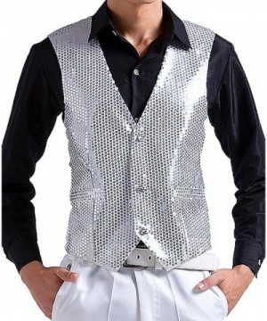 JOKHOO Mens Sequins Vest Silver