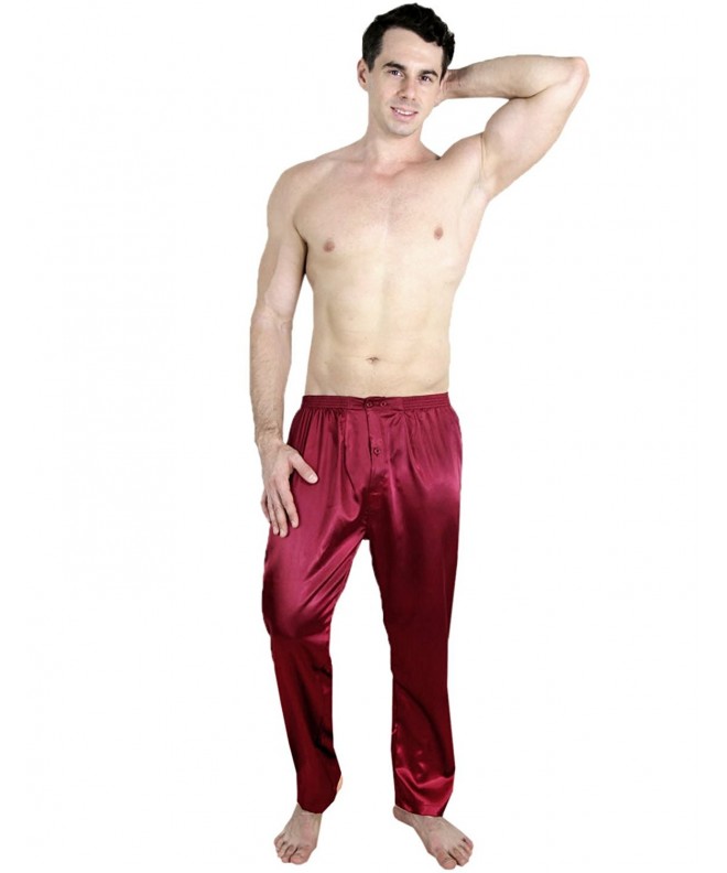 Mens Silk Pajama Sleep / Lounge Pants Burgundy - Burgundy - CU185T77SYW