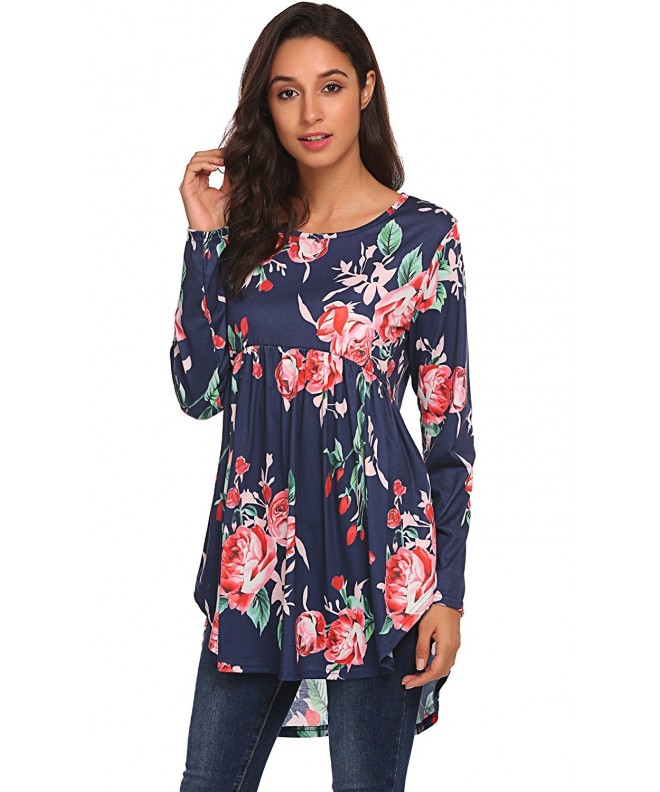 Womens Floral Printed Long Sleeve Blouses Loose Tshirts Flared Tunic ...