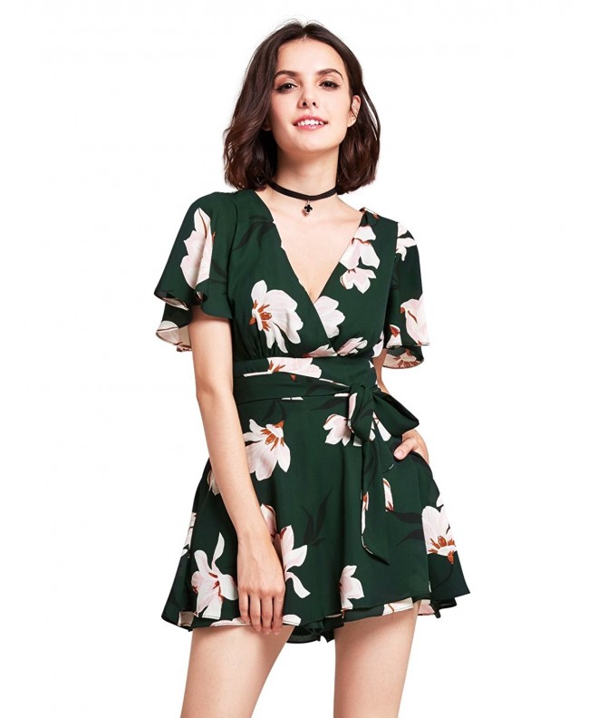 Short Sleeve Floral Print Casual Romper For Women 05902 - Green ...