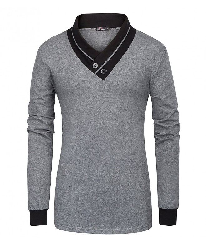 Men's Cotton Contrast Color Long Sleeve V-Neck Button T-Shirts Tops - A ...