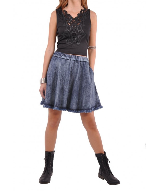 Style Flare Denim Skirt Brushed Blue 30