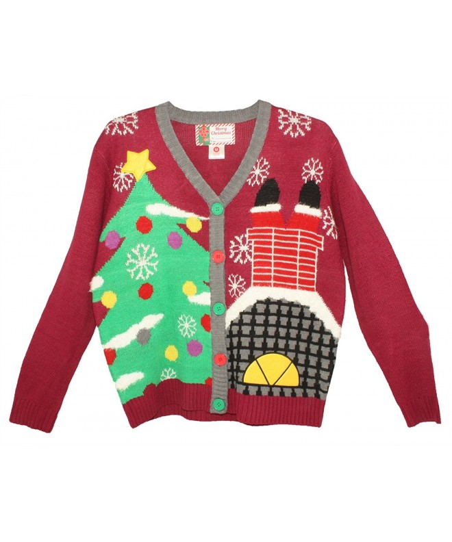 Christmas Cardigan - Trees & Santa in Chimney - C4185R20N5E