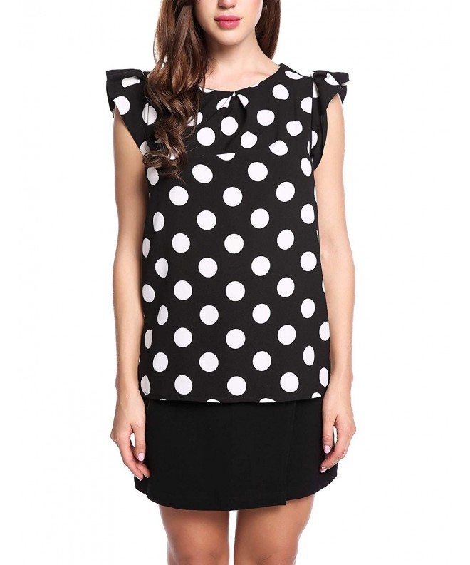 Women Summer Chiffon Polka Dot Ruffle Sleeve Office Lady Shirts Tops ...