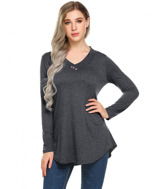 Women's Long Sleeve V Neck Flowy Tunic Top - Charcoal Grey - C0188AMK4TQ