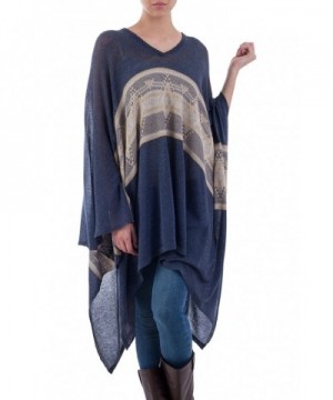 NOVICA Cotton Blend Striped Poncho