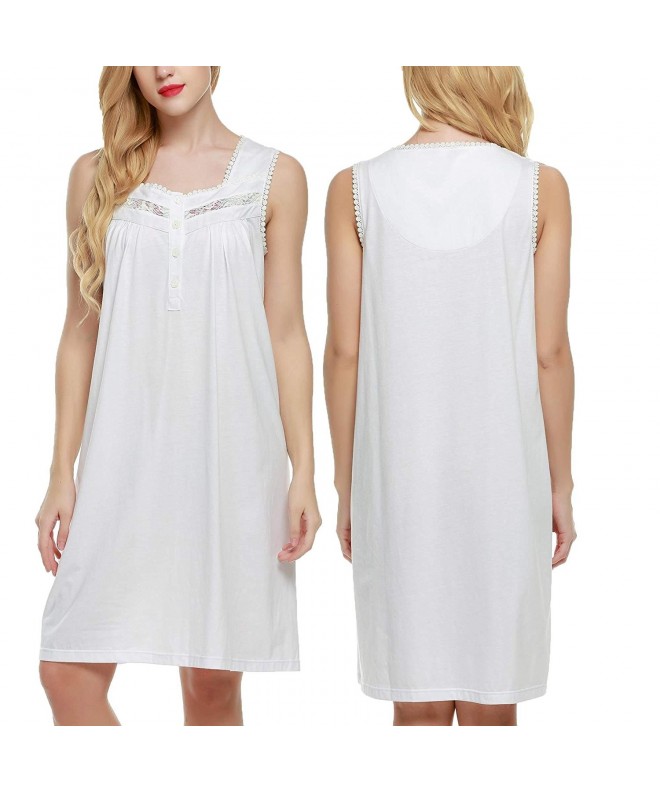 Cotton Nightgown Women Sleepwear Full Slip Lace Patchwork Lounge Dress ...