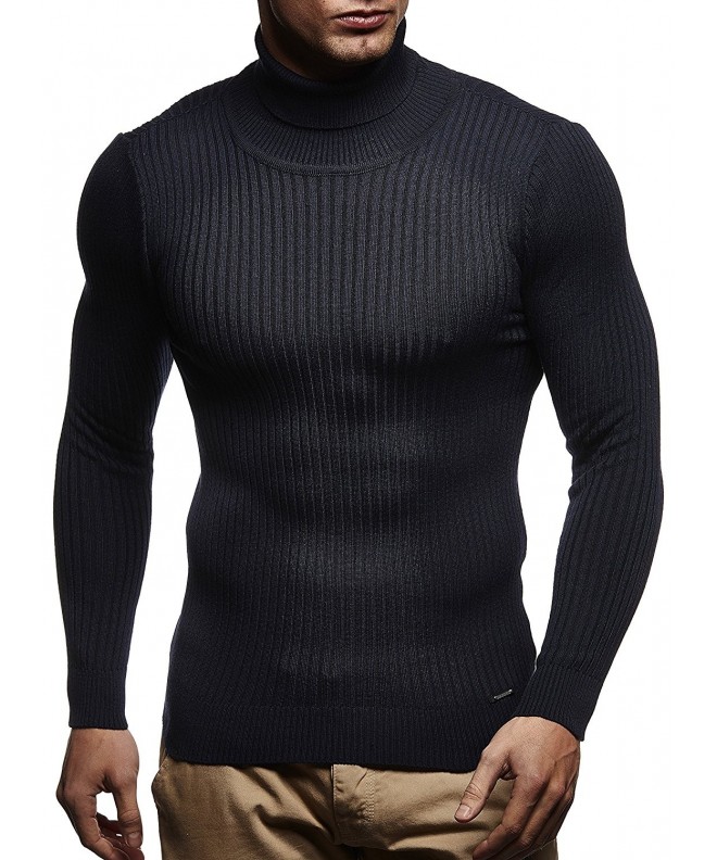 Men's Muscle Fit Roll Neck Sweater - Blue - CS189NO3ZZK