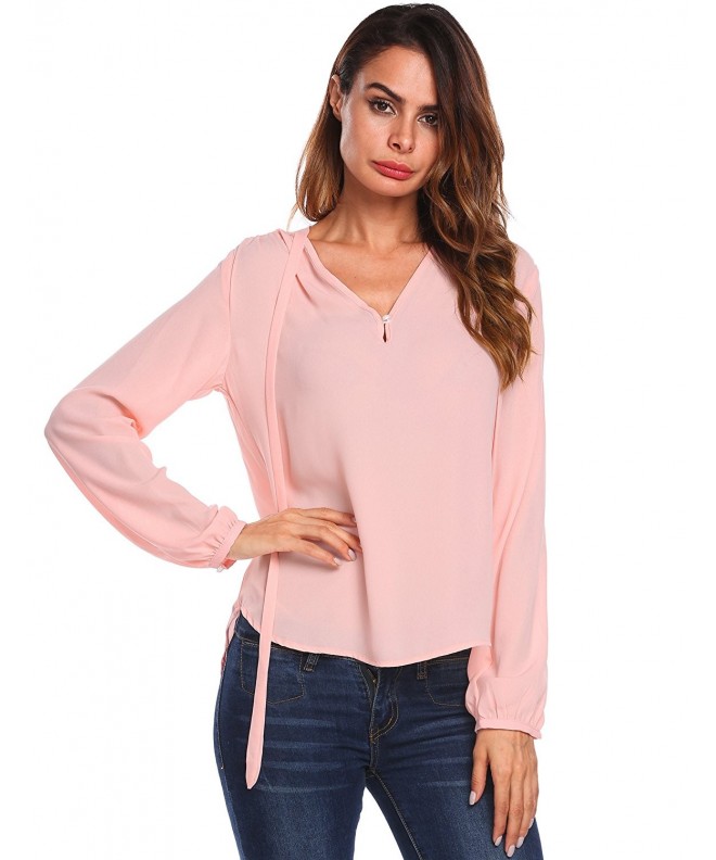 Womens Bow Tie V Neck Long Sleeve Casual Work Chiffon Blouse Tops ...