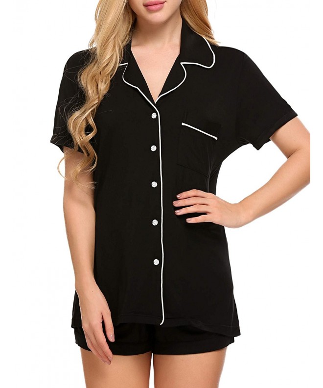 Pajamas Women's Short Sleeve Sleepwear Soft PJ Set XS-XXL - Black ...