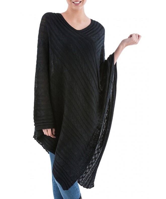 NOVICA Black Alpaca Textured Poncho