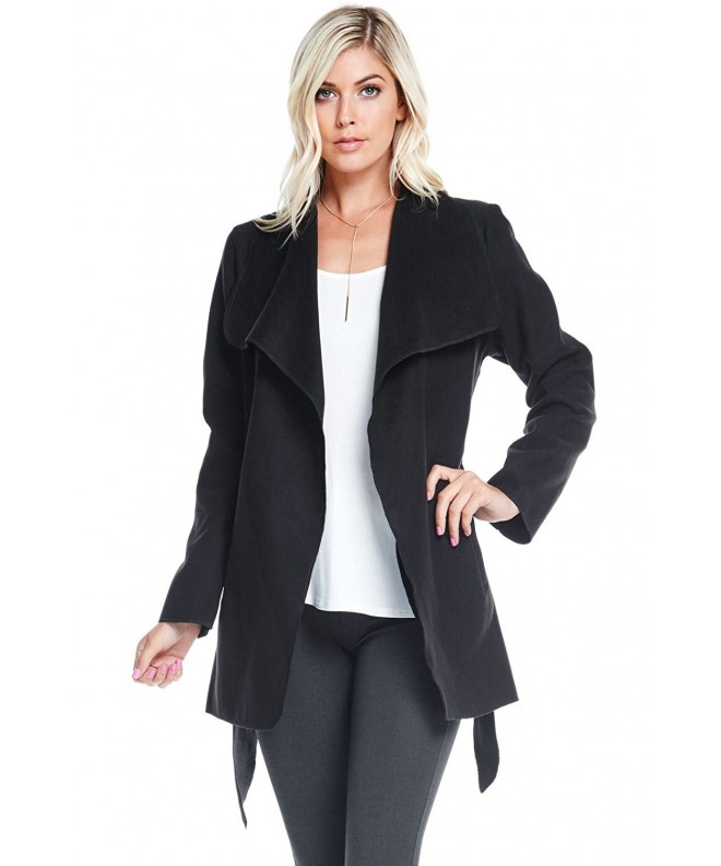 Pink Ice Women's Ultra Soft & Sleek Trench Coat - Black - C412N7EK1QD